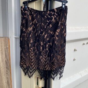 Black lace midi pencil skirt